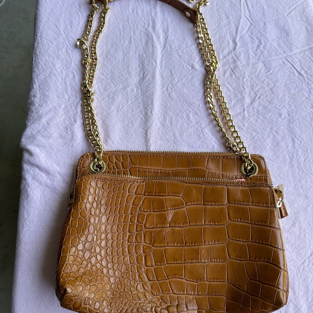 Valentina Brown and Gold Crossbody Bag with Crocodile Embossing